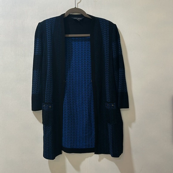 MIN WANG  WOMENS HEAVYWEIGHT CARDIGAN BLACK BLUE LONG SLEEVE SIZE SMALL - Picture 3 of 15